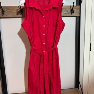 Land’s End Red Sleeveless Shirtdress Button-Down dress EUC